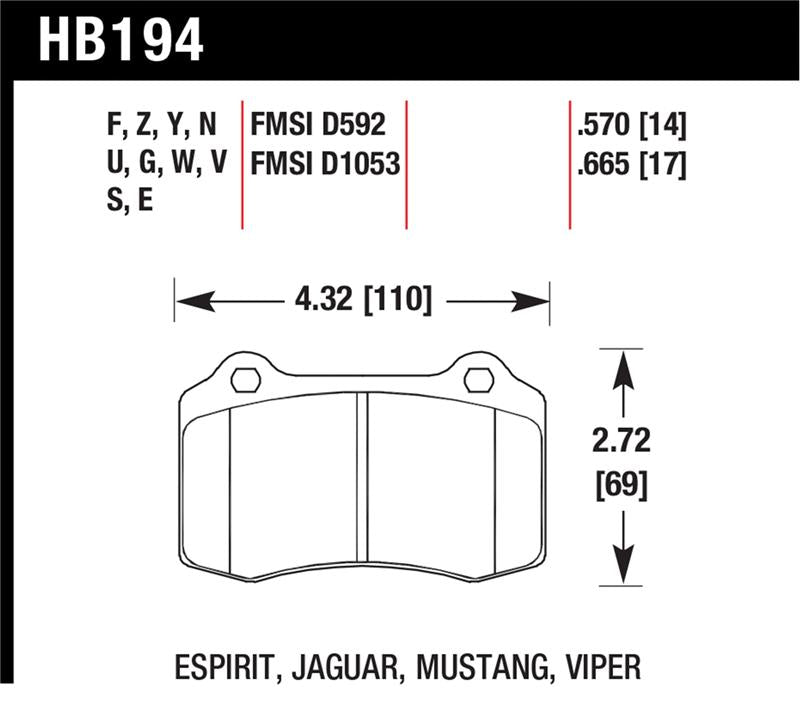 Hawk HT-14 Brake Pads | 2010 Chevrolet Camaro SS (HB453V.585)