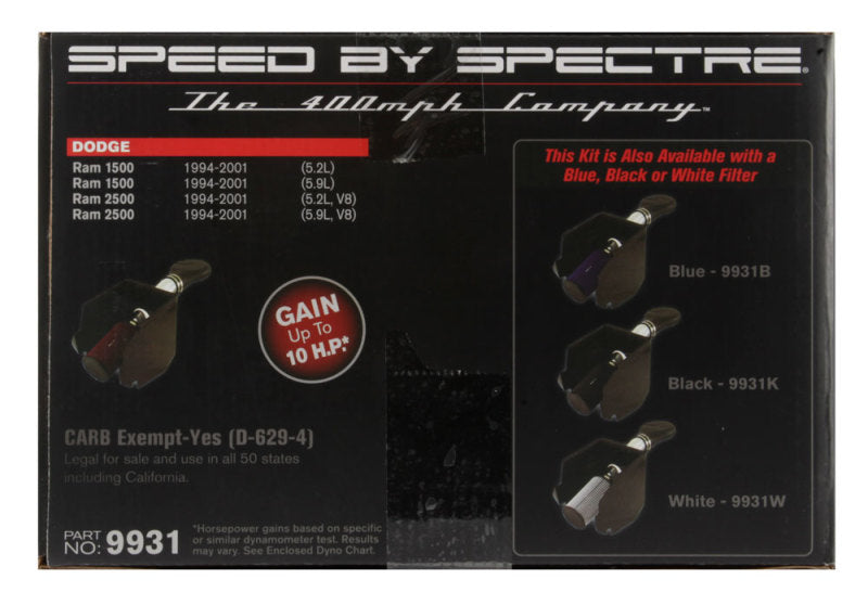 Spectre Air Intake Kit | Dodge RAM 1500/2500 V8-5.2/5.9L F/I Polished w/ Red Filter (9931)