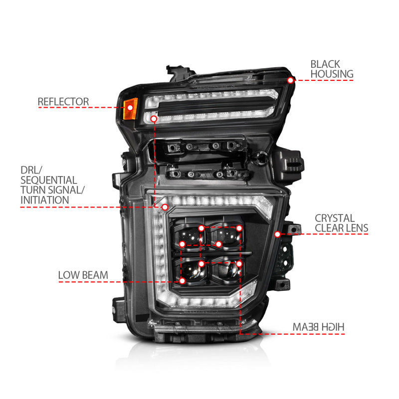 ANZO 20-23 Chevy Silverado 2500/3500 Z-Series Full LED Proj Headlight Black Pass Side (111619X-R)