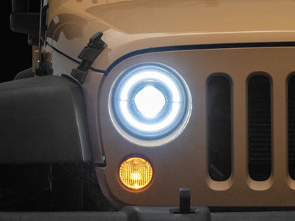 Raxiom 07-08 Jeep Wrangler JK HiOutput LED Headlights Angel Eye DRL Black (J211420)