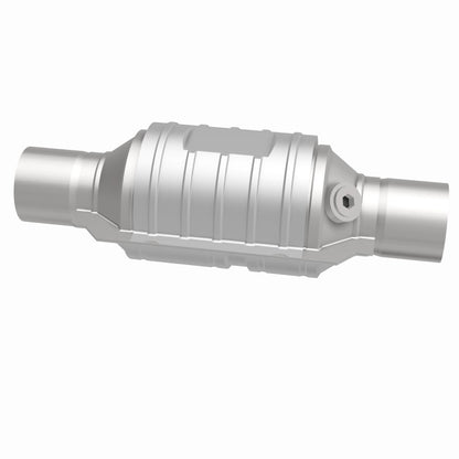 MagnaFlow Univ Conv 2in In/Out Ctr/Ctr Round 9in Body L x 5.125in W x 13in Overall L Single O2 Port