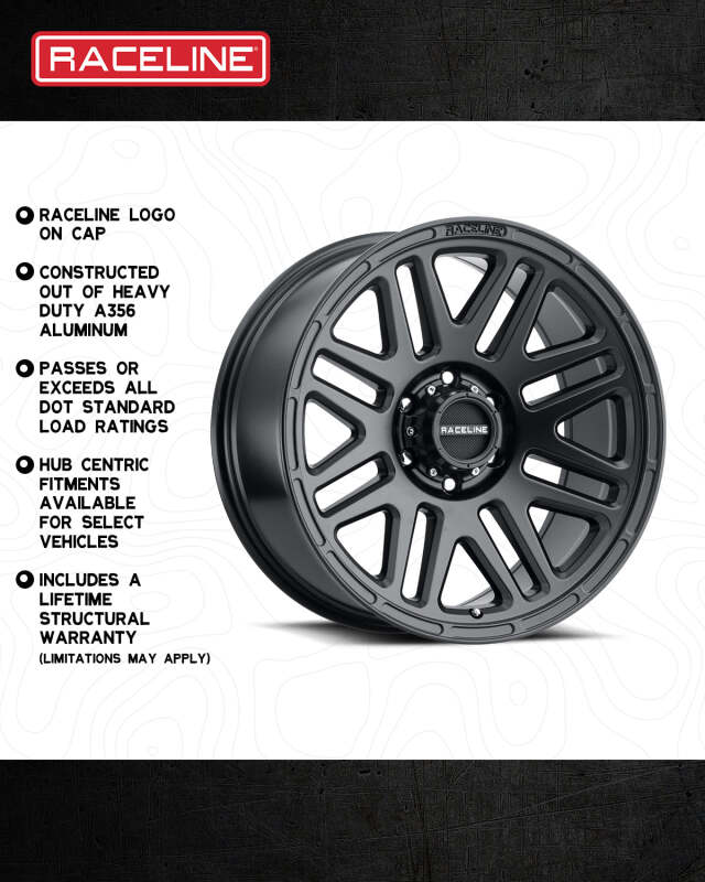 (set of 4) Raceline 944 Outlander Satin Black | 16x8" +0mm | 5x127mm Wheel