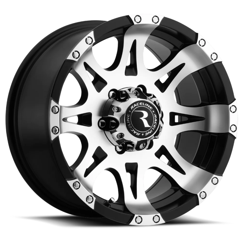 (set of 4) Raceline 982 Raptor Black & Machined | 18x9" -6mm | 6x139.7mm Wheel