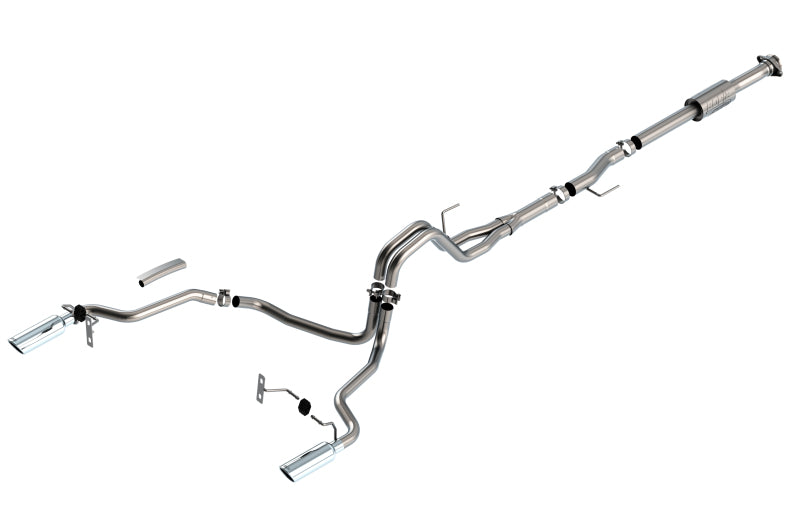 Borla 3" into dual 2.25" Cat-Back System | Ford F-150 (21) 2.7L/3.5L | Split Rear Exit Bright Chrome Tips ATAK