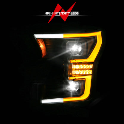 ANZO Full LED Proj Headlights Init/SeqSig Black Pair | Ford F-150 (15-17) (111630A)