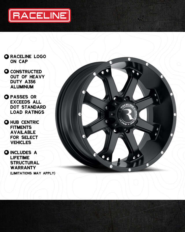 (set of 4) Raceline 991 Assault Satin Black | 17x9" +0mm | 5x127mm Wheel
