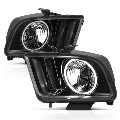 ANZO 05-09 Ford Mustang Crystal Headlights w/Halo Black CCFL Pair | Mustang (121033)