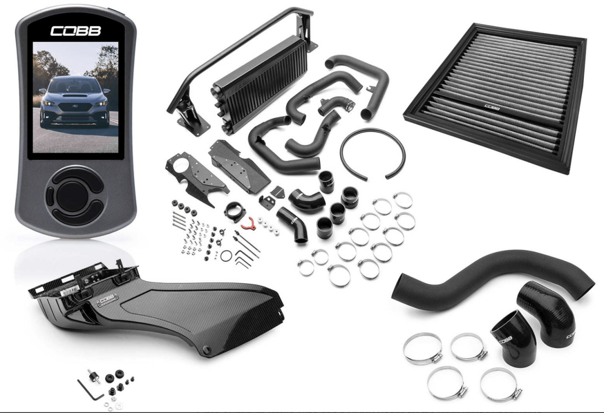 COBB Stage 2 Power Package w/ Black FMIC & Gloss Carbon Fiber Scoop | Subaru WRX (22-25) (SUB0060020-BK-FMIC)