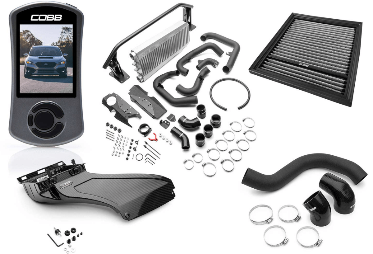 COBB Stage 2 Power Package w/ Silver FM Intercooler & Gloss Carbon Power Scoop | Subaru WRX (22-25) (SUB0060020-SL-FMIC)