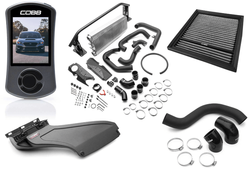 COBB Stage 2 Power Package w/ Silver Front Mount Intercooler & Matte Carbon Scoop | Subaru WRX 2022-25 MT/CVT (SUB0060020-SL-FMIC-RMC)