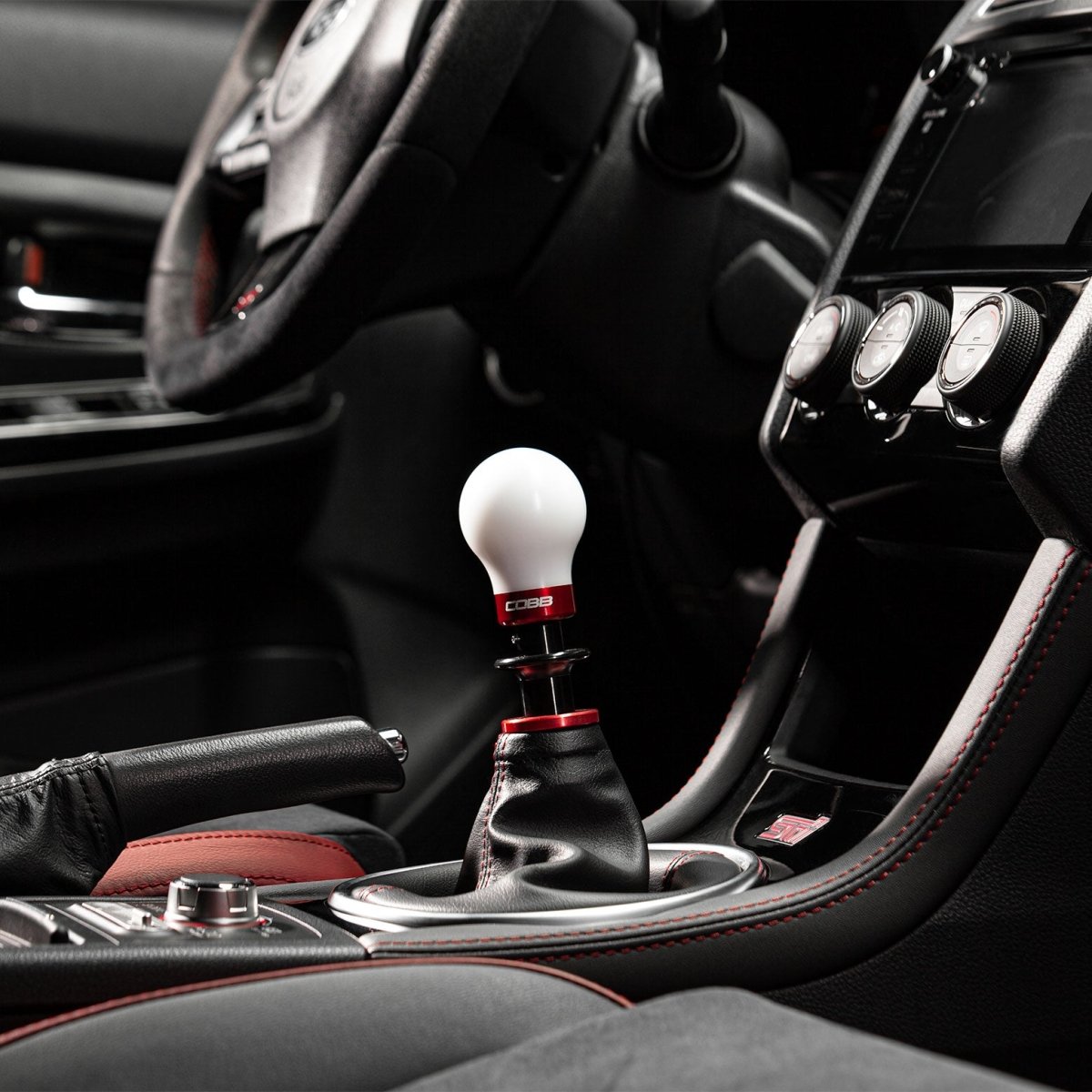 COBB Weighted Round Delrin Shift Knob White w/ Interchangeable Base | 6-Speed Subaru (213360-W)
