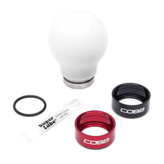 COBB Weighted Round Delrin Shift Knob White w/ Interchangeable Base | 6-Speed Subaru (213360-W)