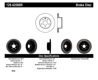 Stoptech 128.42088R Sport Cross-Drilled Disc Brake Rotors For Nissan Maxima