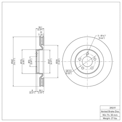 DFC Premium OEM-Style Brake Rotor (FRONT): Chrysler 300 (19-23)