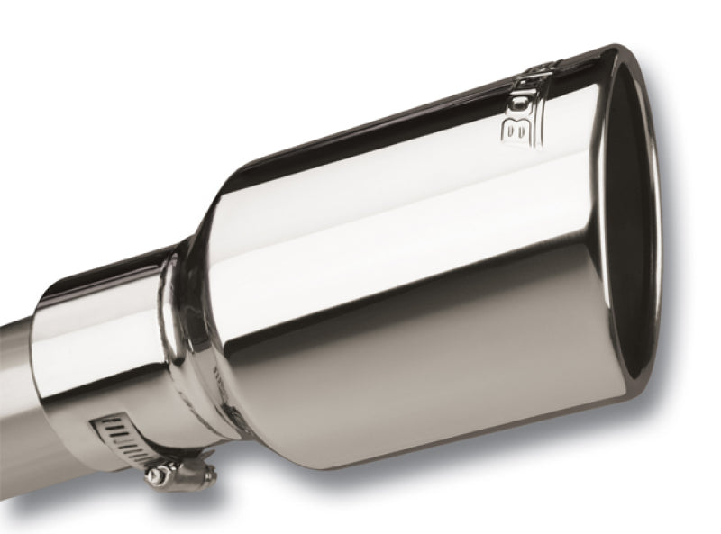 Borla 2.5in Inlet 4in Round Rolled Angle-Cut SS Exhaust Tip w/Clamp | Universal (20156)