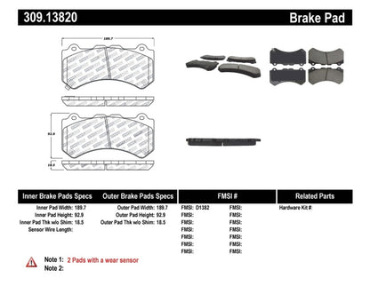 StopTech 309.13820 StopTech Sport Brake Pads with Shims For 09-21 GT-R Karma