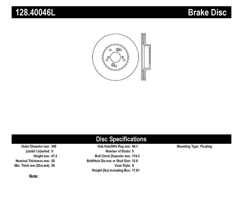 Stoptech 128.40046L Sport Cross-Drilled Disc Brake Rotors For Honda Accord