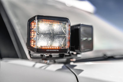 Go Rhino Xplor Blackout Combo Series Cube Sideline LED Spot Lights w/ Amber 4x3 - Blk (Pair)