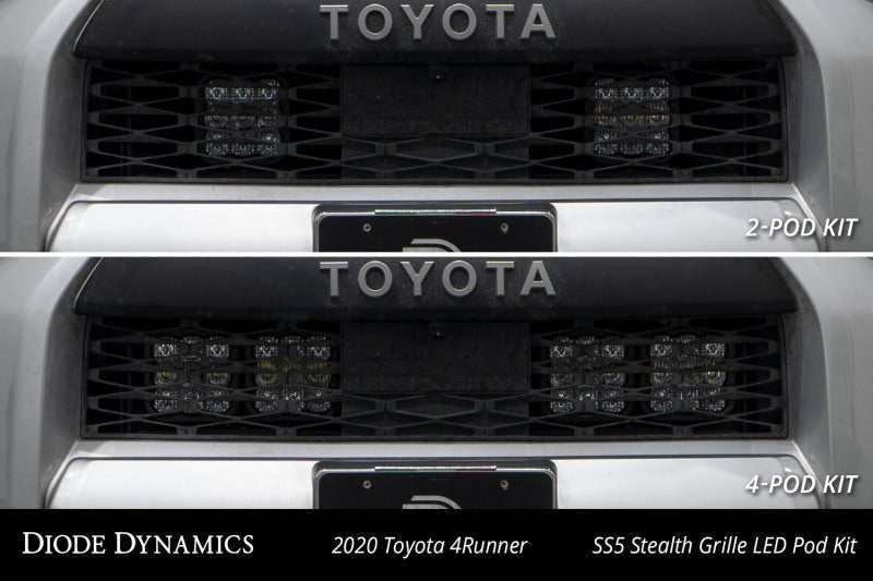 Diode Dynamics 14 - 23 Toyota 4Runner SS5 Stealth Grille LED 2 - 4 Pod Kit - White Combo | Toyota 4Runner (14 - 23) (DD7542) - WheelFlip