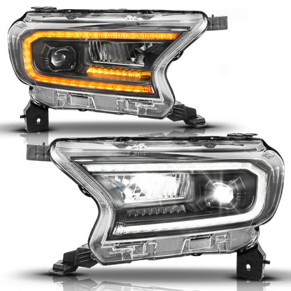 ANZO Full LED Proj Headlights Init/DRL/SeqSig Black Pair | Ford Ranger (19-23) (111632A)