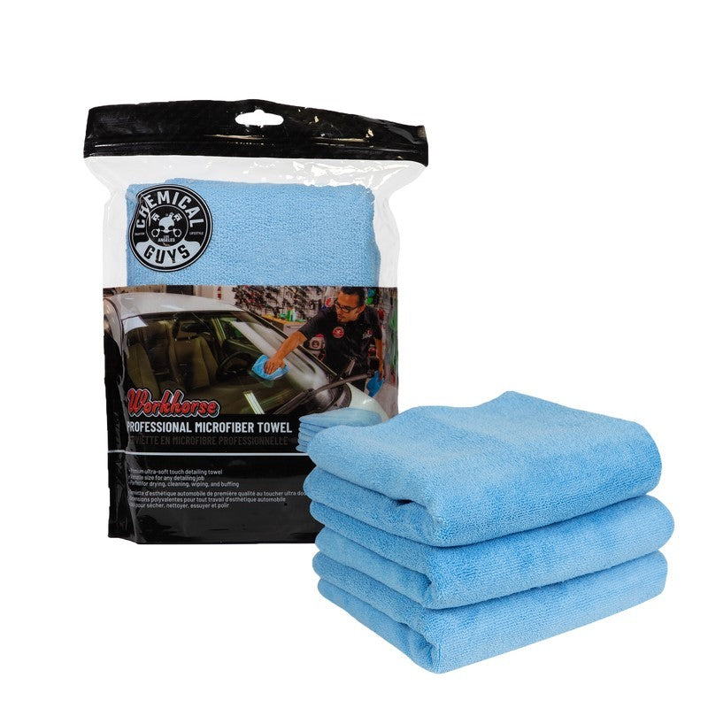 Chemical Guys 16inch x 16inch Blue Workhorse Professional Microfiber Towel | Universal (MICBLUE03)