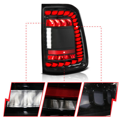 ANZO 19-24 RAM 1500 Factory Halogen Full LED Tail Lights SeqSig Black Pair (311480A)