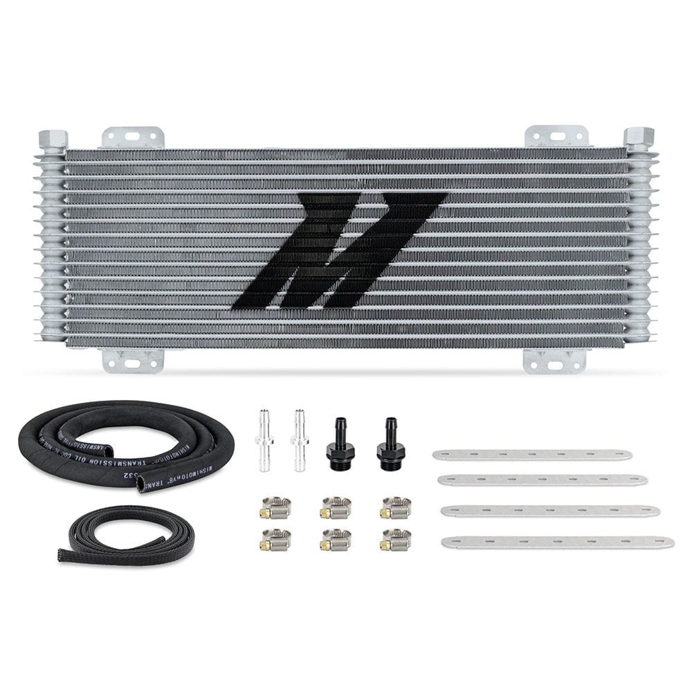 Mishimoto 13-Row Stacked Plate Transmission Cooler, Powder Coat, 22.85in X 7.10in X 1.25in, Silver