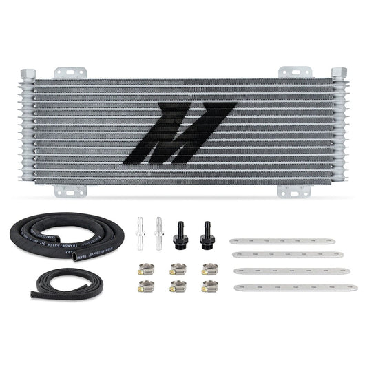 Mishimoto 13-Row Stacked Plate Transmission Cooler, Powder Coat, 22.85in X 7.10in X 1.25in, Silver