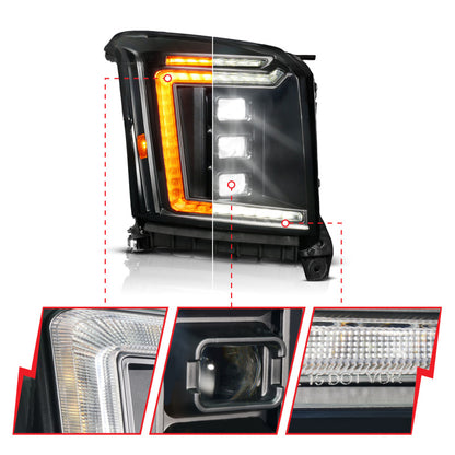 ANZO 15-20 GMC Yukon/XL Full LED Proj Headlight Black PASS Halogen Models | Yukon/XL (111635X-R)
