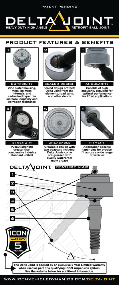 ICON 614555 UCA Upper Control Arm 1" Retrofit Delta Joint Kit for GM/Ford