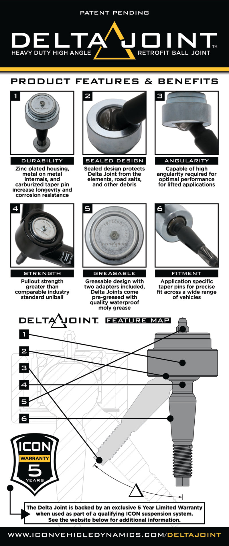 ICON 98562DJ Billet Upper Control Arm Delta Joint Kit for 10-20 Ford F150 Raptor