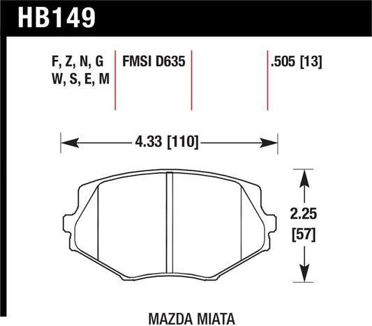 Hawk Performance Blue 9012 Front Racing Brake Pads | 1994-2005 Mazda Miata (HB149E.505)