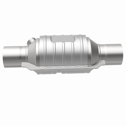 MagnaFlow Univ Conv 2in In/Out Ctr/Ctr Round 9in Body L x 5.125in W x 13in Overall L Single O2 Port