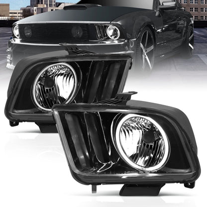 ANZO 05-09 Ford Mustang Crystal Headlights w/Halo Black CCFL Pair | Mustang (121033)