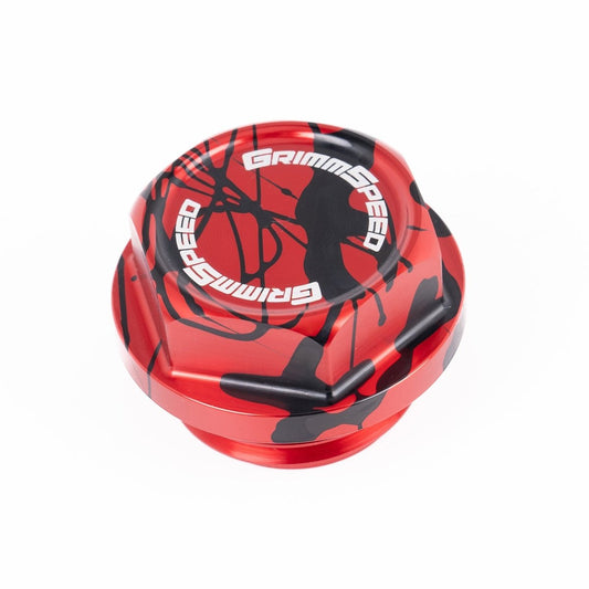 GrimmSpeed Bolt Style Red w/ Black Splatter Oil Cap Most Subaru Models