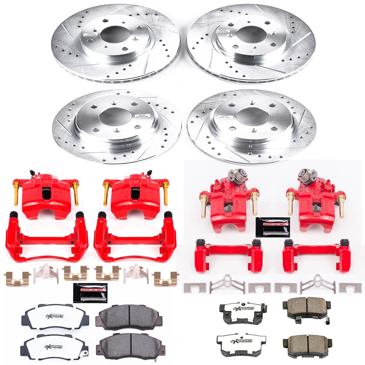 PowerStop Front & Rear Z26 Street Warrior Brake Kit w/ Calipers | Honda Prelude (1993–1996) (KC1038-26)