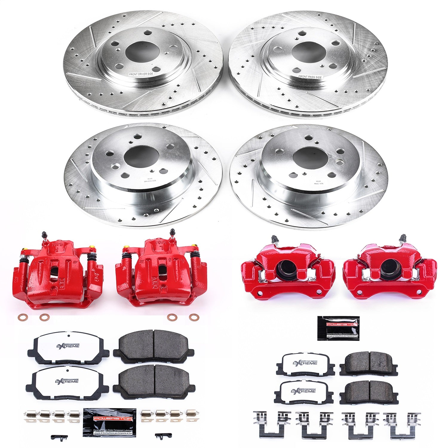 PowerStop Front & Rear Z36 Truck & Tow Brake Kit w/ Calipers | Toyota Highlander (2001–2003) (KC1140A-36)