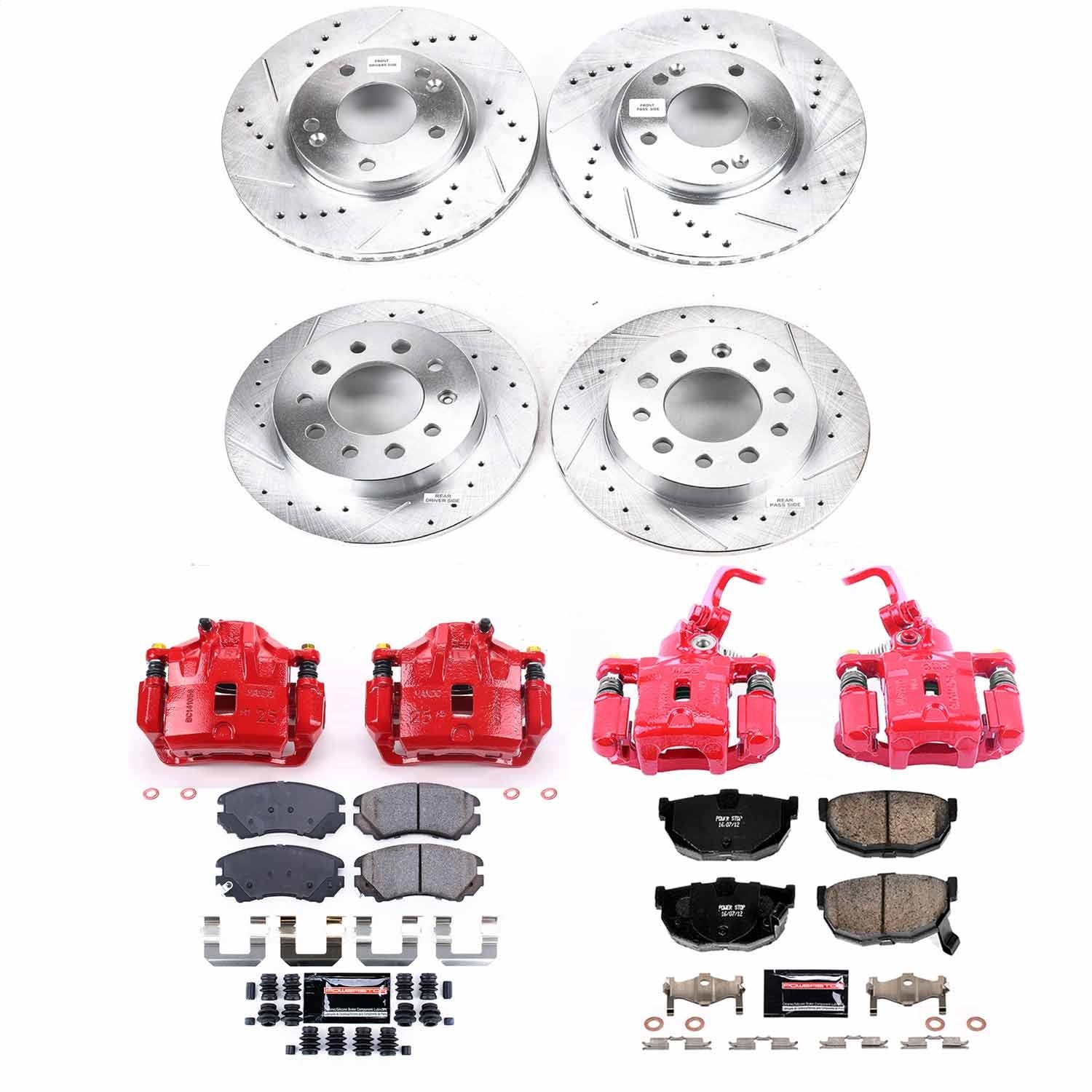 PowerStop Front & Rear Z23 Evolution Sport Brake Kit w/ Calipers | Hyundai Tiburon (2004–2005) (KC166A)