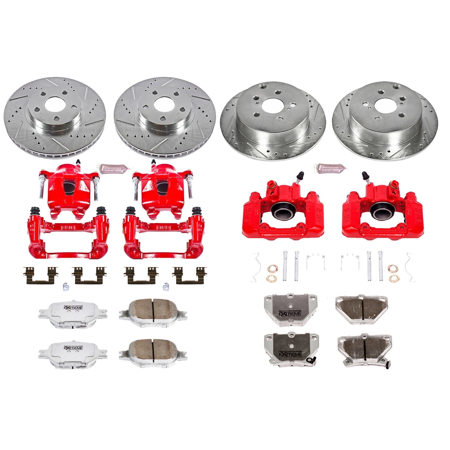 PowerStop Front & Rear Z26 Street Warrior Brake Kit w/ Calipers | Toyota Celica (2003–2005) (KC2314A-26)