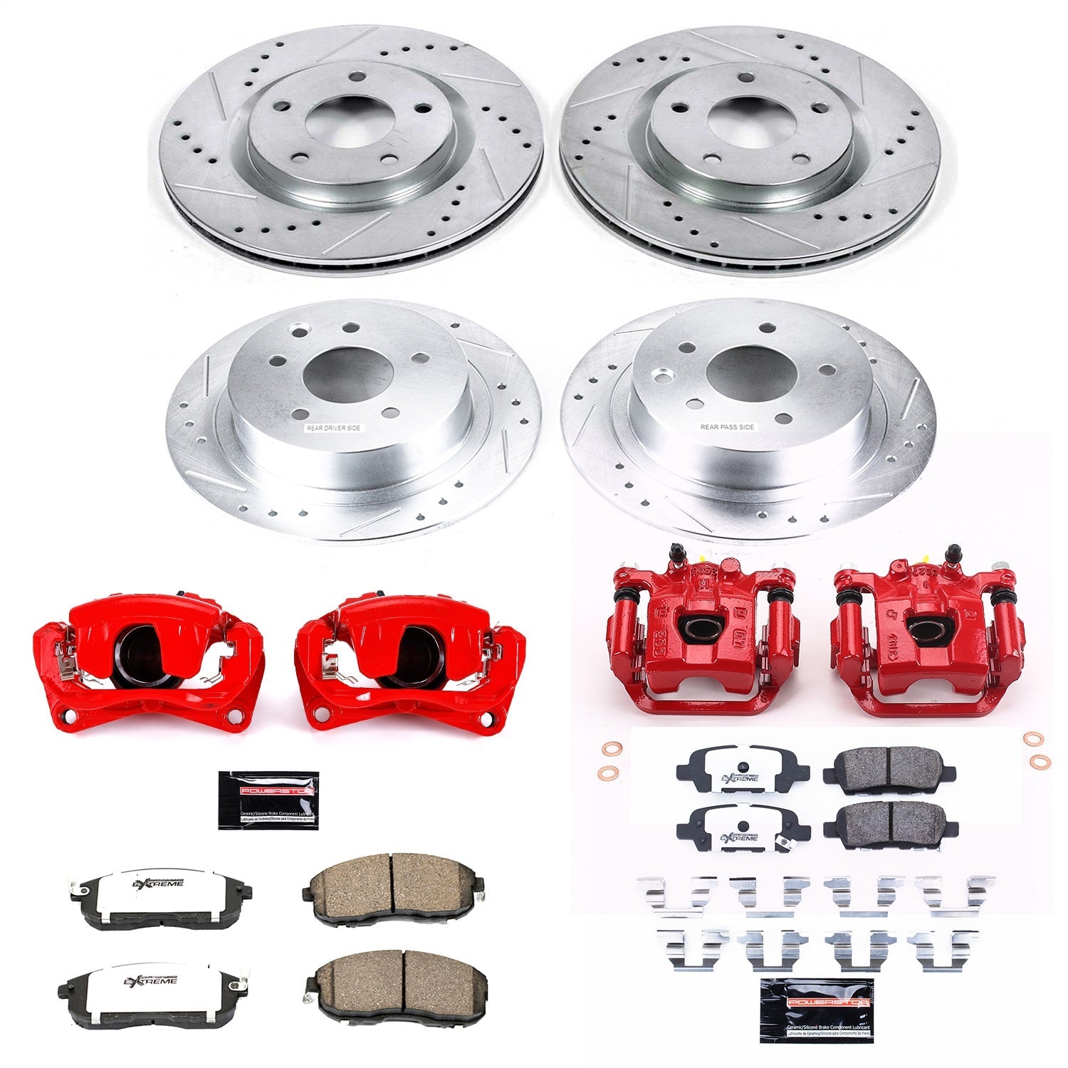 PowerStop Front & Rear Z26 Street Warrior Brake Kit w/ Calipers | Nissan Sentra (2007–2010) (KC4475A-26)