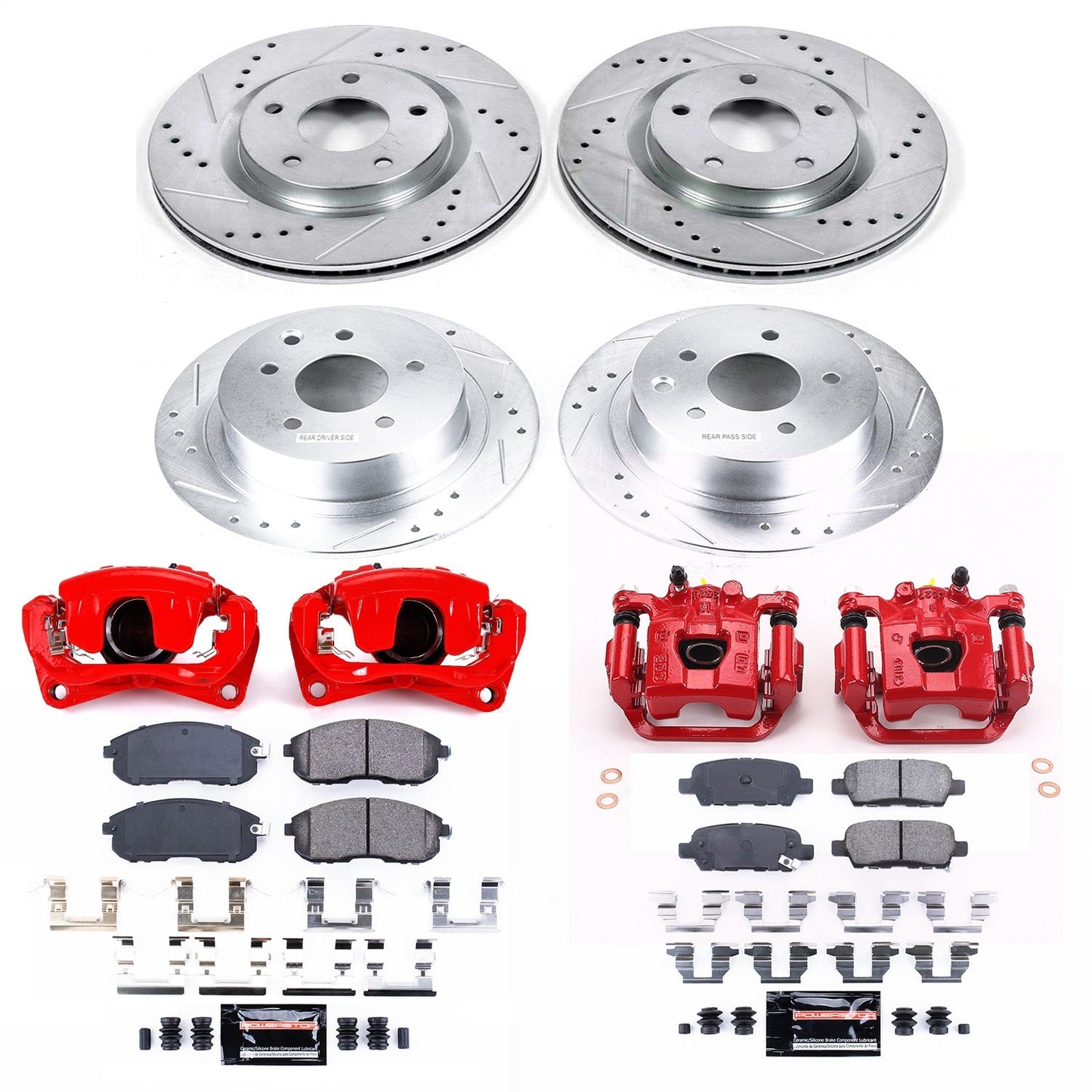 PowerStop Front & Rear Z23 Evolution Sport Brake Kit w/ Calipers | Nissan Sentra (2007–2010) (KC4475A)
