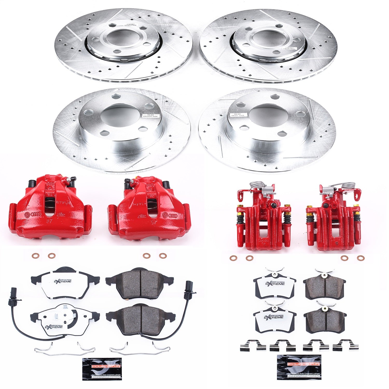 PowerStop Front & Rear Z26 Street Warrior Brake Kit w/ Calipers | Audi A6 Quattro (1998–2001) (KC532-26)
