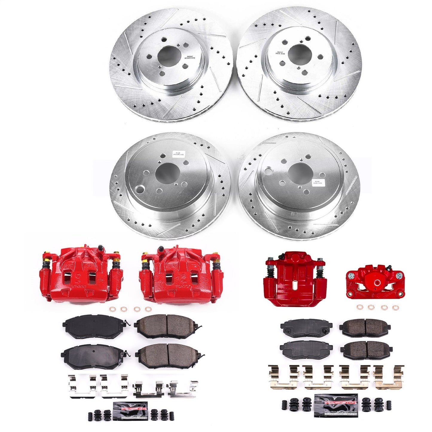 PowerStop Front & Rear Z23 Coated Brake Kit w/ Calipers | Subaru Outback (10-14) (KC5830)