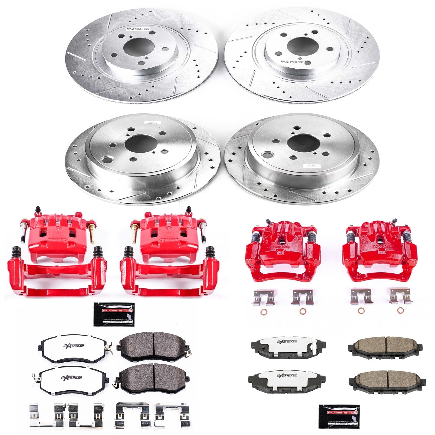 PowerStop Front & Rear Z26 Street Warrior Brake Kit w/ Calipers | Subaru Legacy (13-14) (KC6083A-26)
