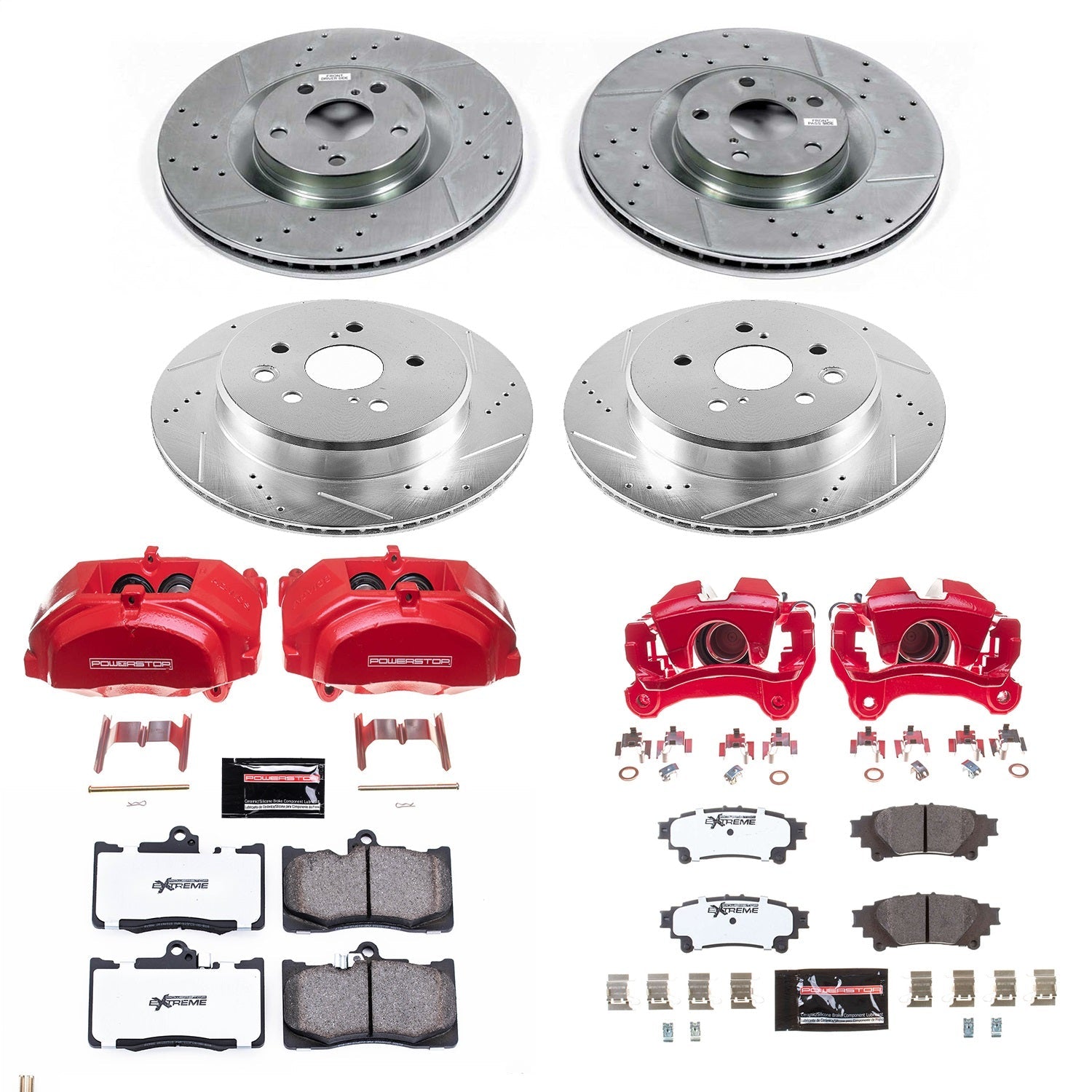 PowerStop Front and Rear Z26 Street Kit with Calipers | 2015–2020 Lexus RC350 (KC6513-26)