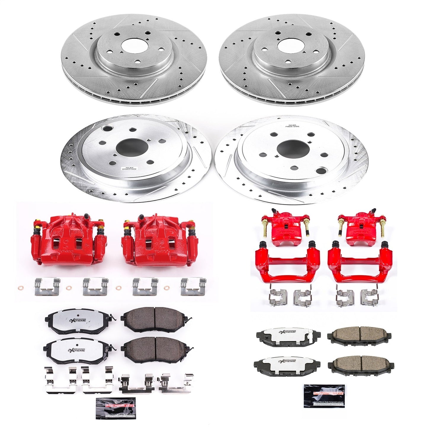 PowerStop Front and Rear Z26 Street Kit with Calipers | 2015–2020 Subaru WRX (KC6932-26)