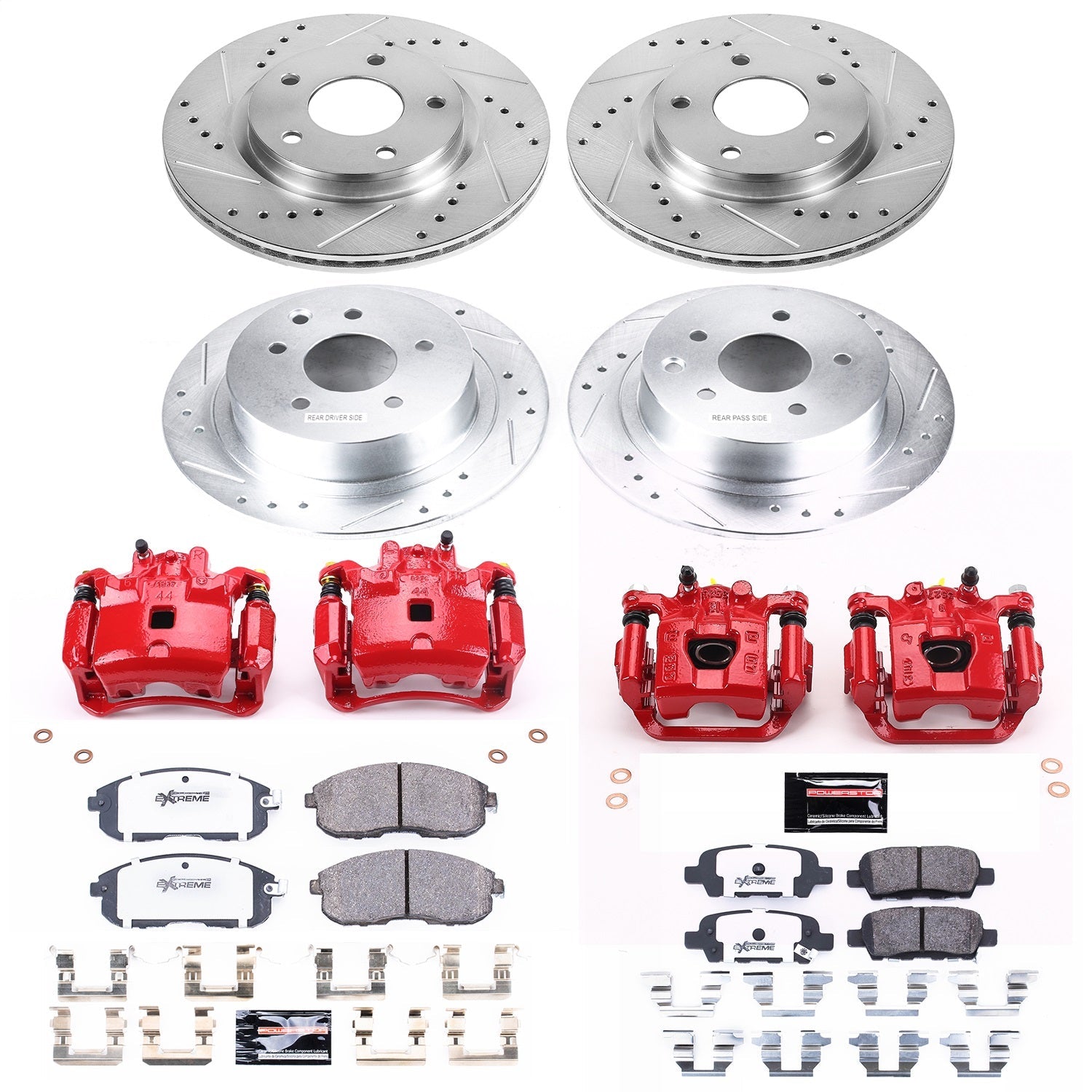 PowerStop Front & Rear Z26 Street Warrior Brake Kit with Calipers | 2017–2018 Nissan Sentra (KC6960A-26)