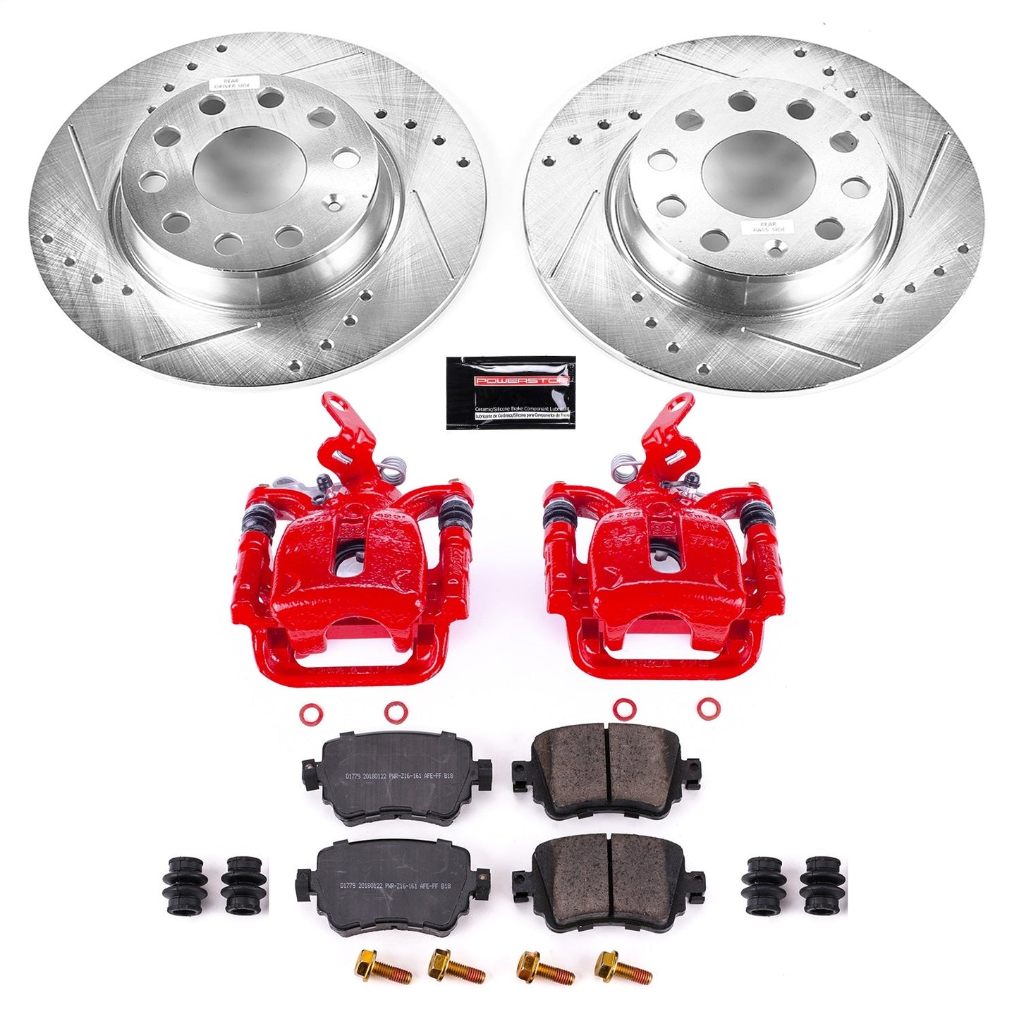 PowerStop Rear Brake Kit with Calipers | 2015–2018 Volkswagen Golf (KC7053)