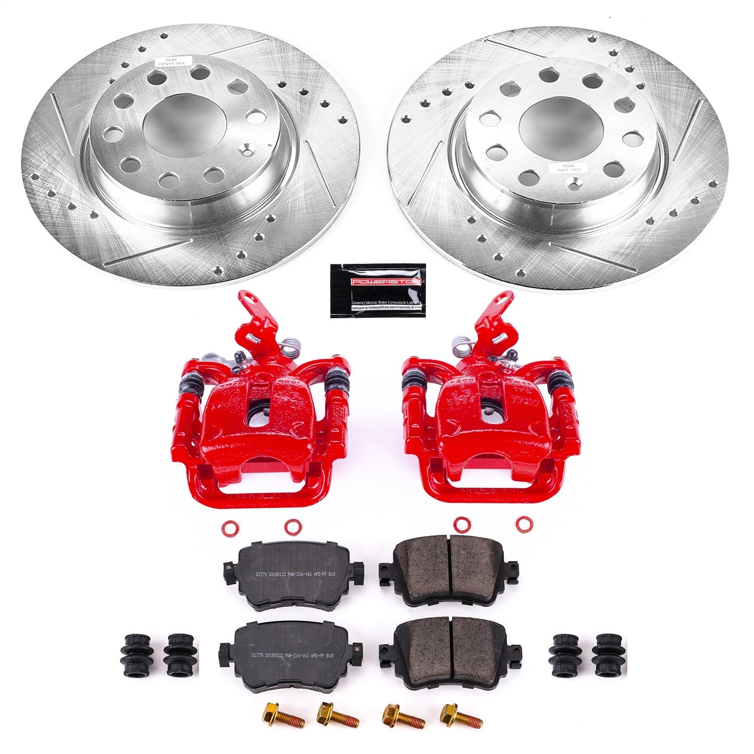PowerStop Rear Brake Kit with Calipers | 2015–2018 Volkswagen Golf (KC7053)