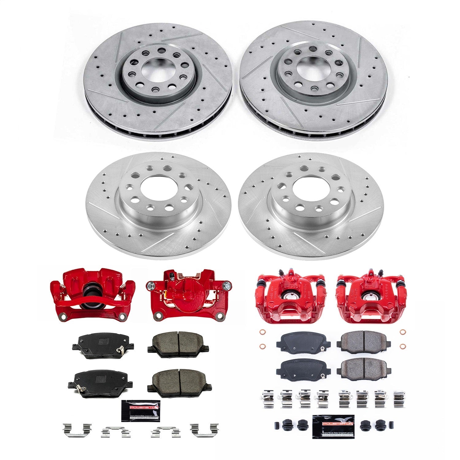 PowerStop Front & Rear Z23 Evolution Kit with Calipers | 2015–2018 Jeep Renegade (KC7300)